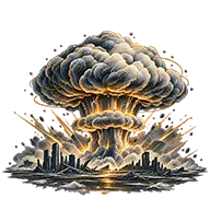 Champ de bataille apocalyptique sous un ciel nucléaire